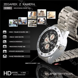 Zegarek ręczny V—300 z wbudowaną kamerą HD pamięć 4GB